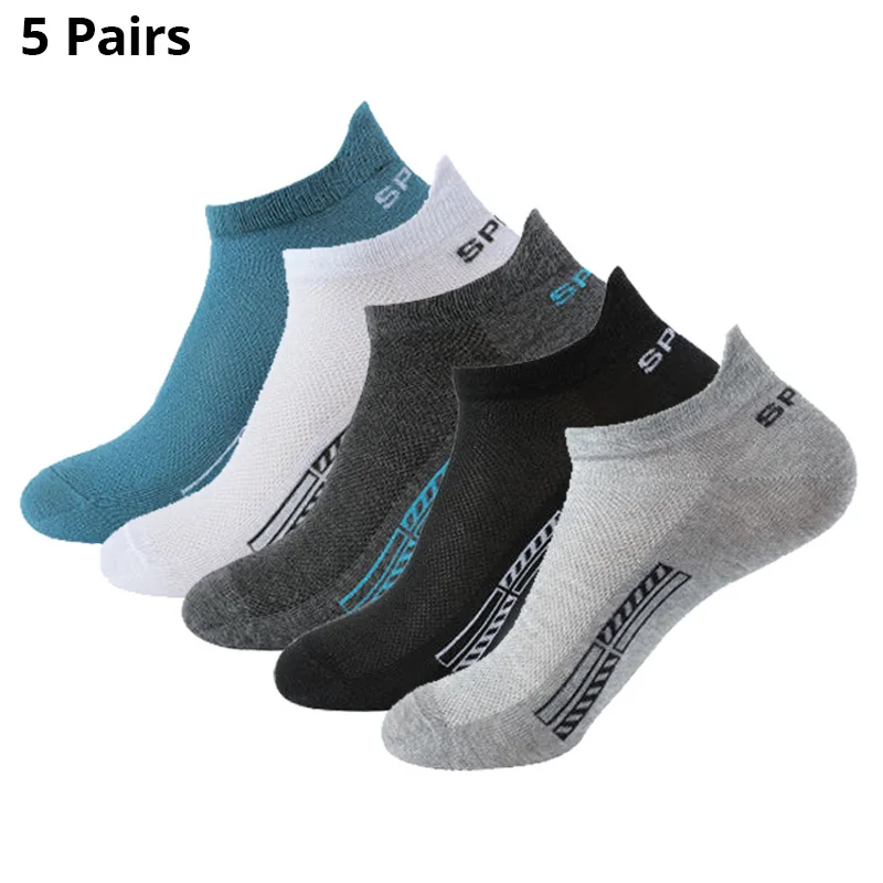 5/10/20 Pairs Of Mens Summer Thin Mesh Breathable Mens Polyester Sports Socks Sweat Absorbing Short Socks