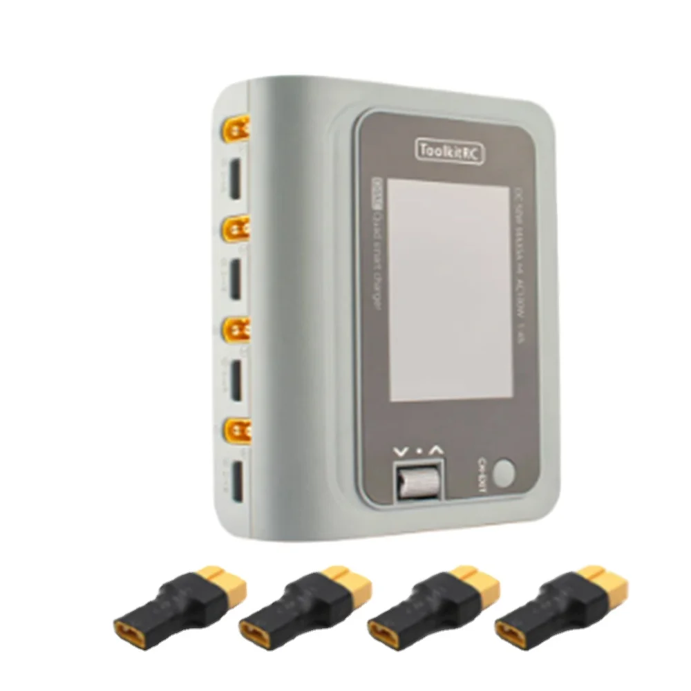 

ToolkitRC Q4AC 4x50w 4 Ports XT60 With XT30 Adapters AC DC Smart Charger IPS Bright Clear Wide Angle Display For Lipo Battery