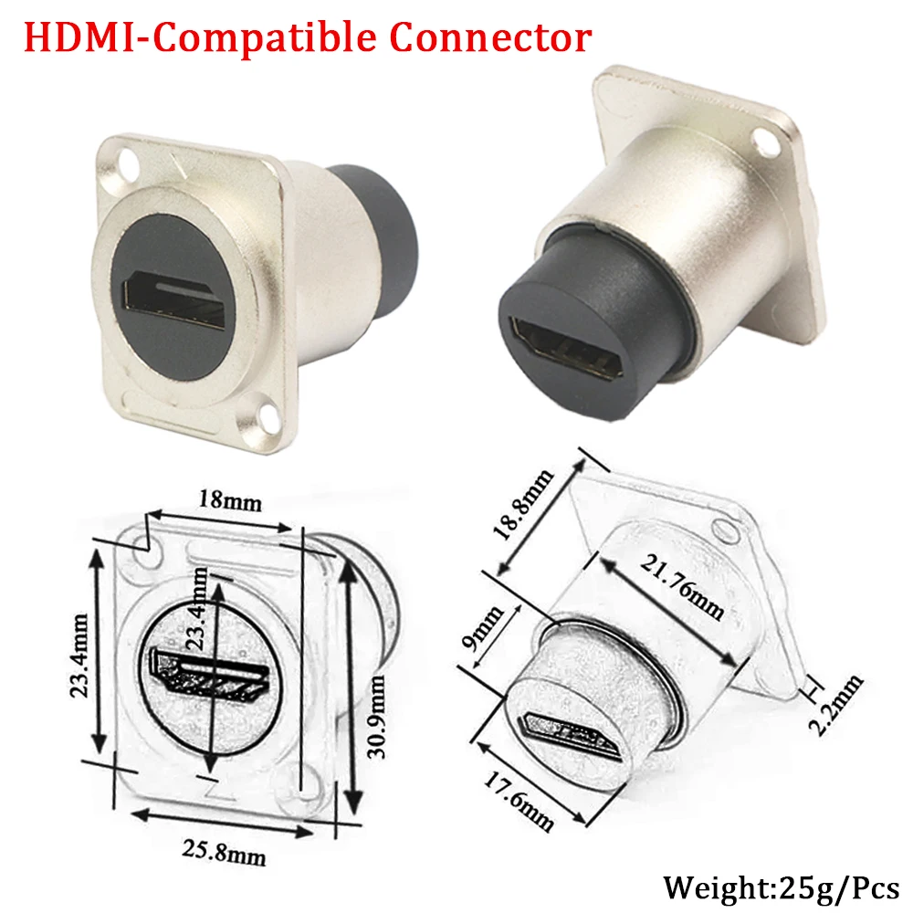 1Pcs D-type HDMI-Compatible Module Panel Mount Chassis Audio Socket Connector HDMI Female Jack Extension Cable Interface Adapter
