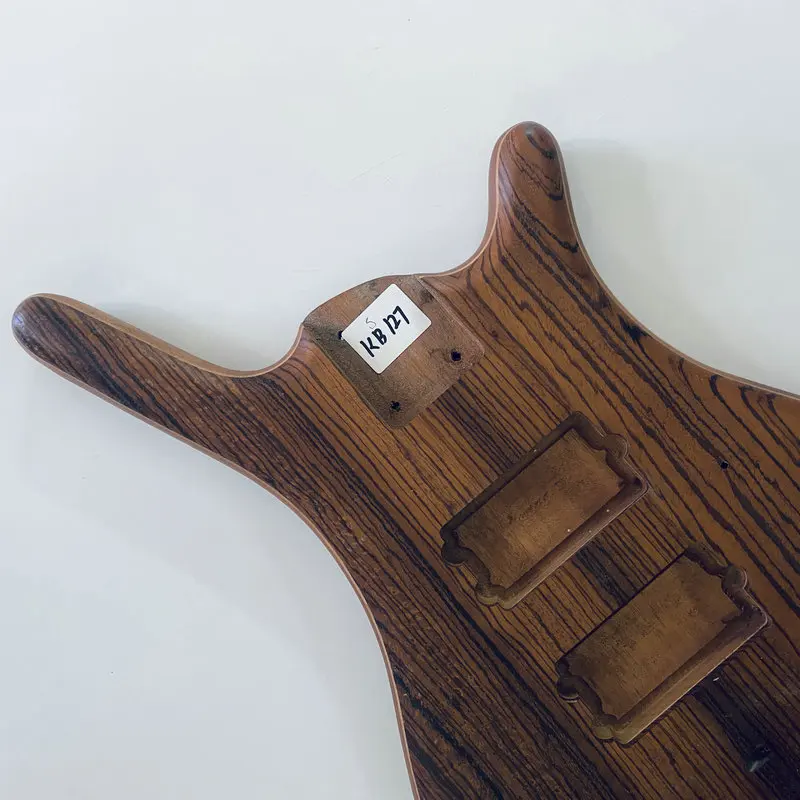 KB127 Unfinished Electric Bass Body Solid Redwood+Solid Zebra Wood Active Pickups Bass 4 Strings DIY Guitar Parts