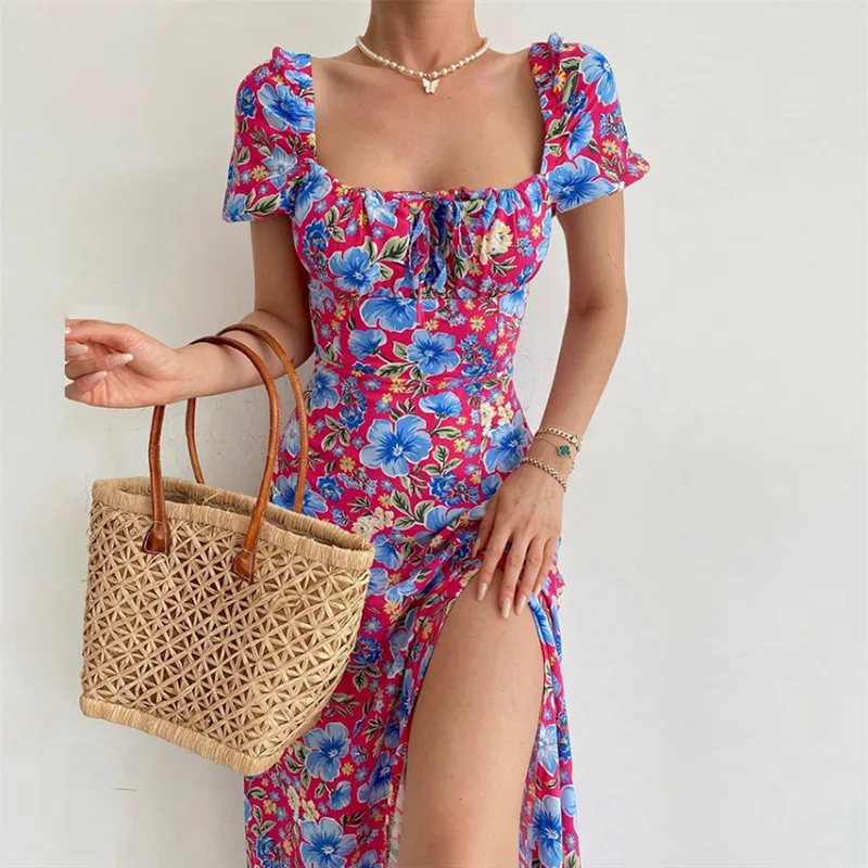 2024 Summer New Women's Dress Sexy Elegant Dress Long Sleeve Printed Midi Dress For Women