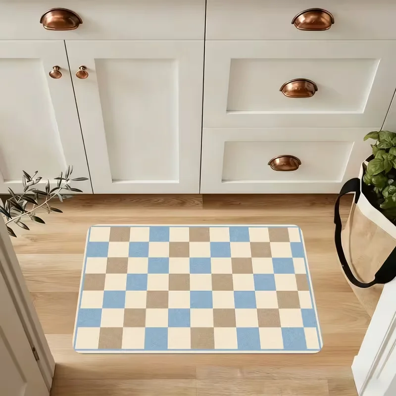 Boho Geometric Doormat Dark Blue White Rhombus Triangle Pattern Entrance Rug Minimalist Vintage Carpet for Front Door Porch Use