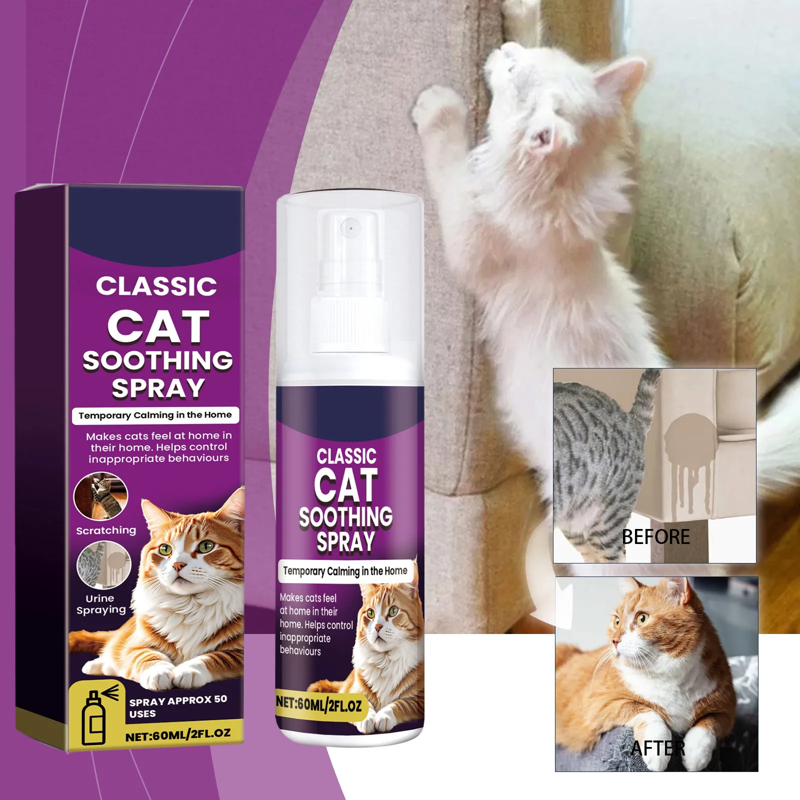 60ml Cat Soothing Spray To Prevent Scratching And Disorderly Urination Mild Ingredients