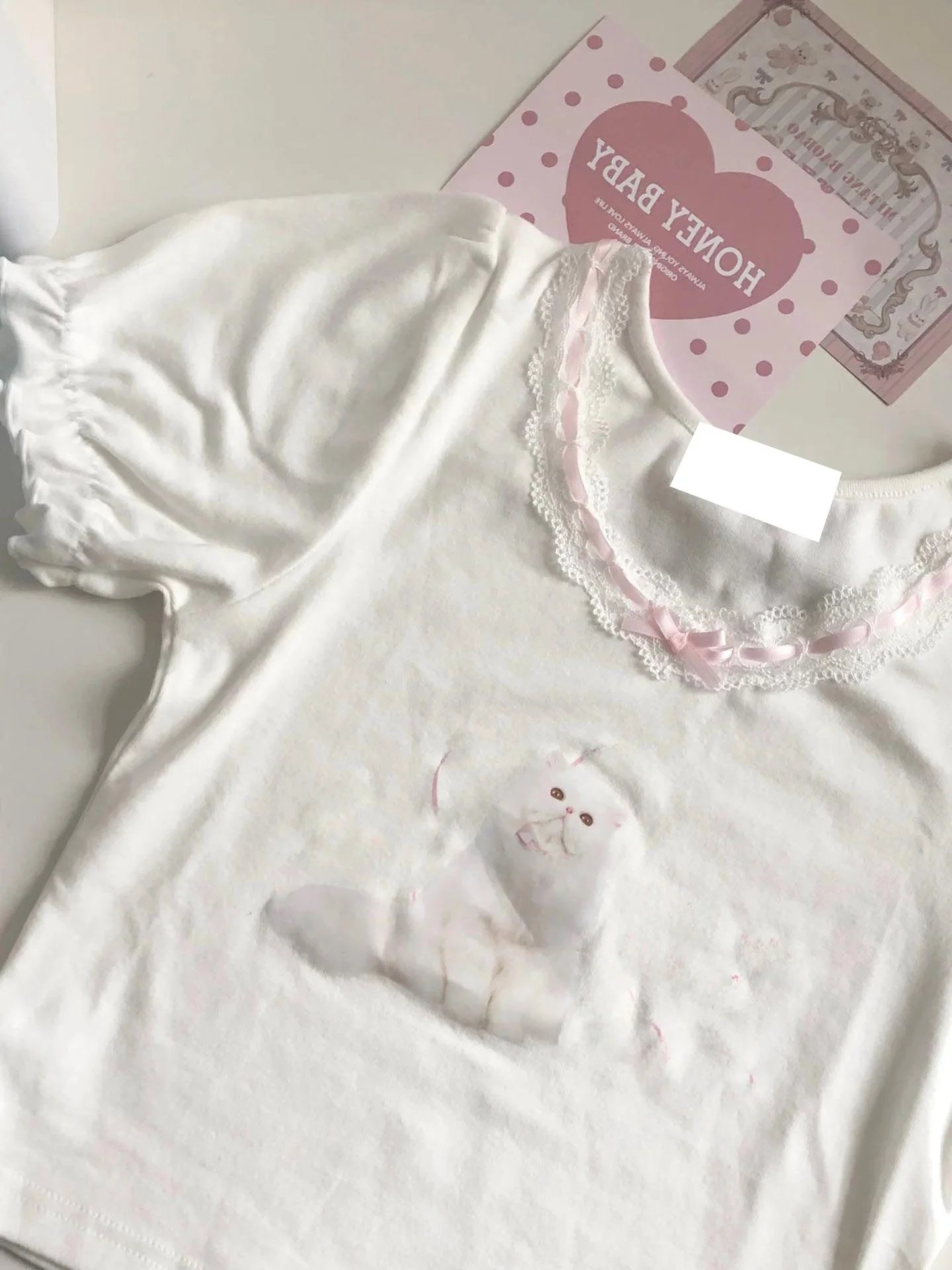 Summer Soft Cotton Short Sleeve T-Shirt Women's Sweet Short Shoulder Design round Neck Top Korean Style Casual Chic  Lace ...