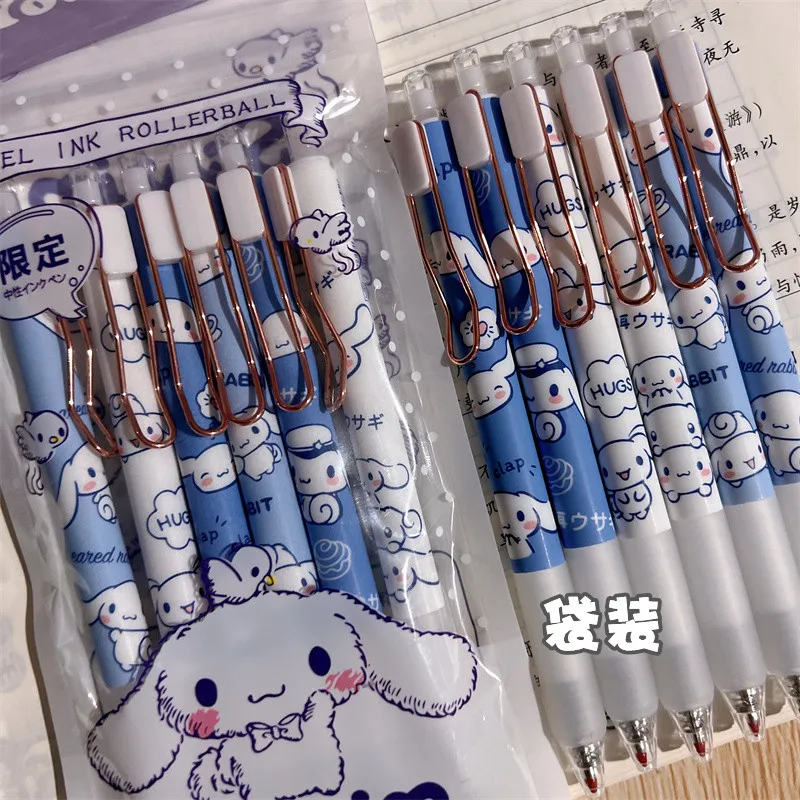 

6Pcs Sanrio Cinnamoroll Gel Ink Pen Cute Push Pen High Color Metal Hook Pen Holiday Gift