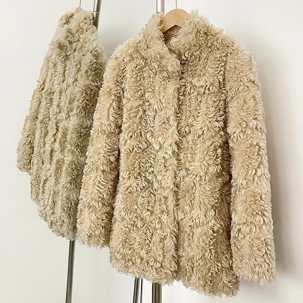 

Пальто из искусственного меха, экологически чистая женская куртка из искусственного овечьего меха, модная осенне-зимняя женская куртка из искусственного меха с длинными рукавами