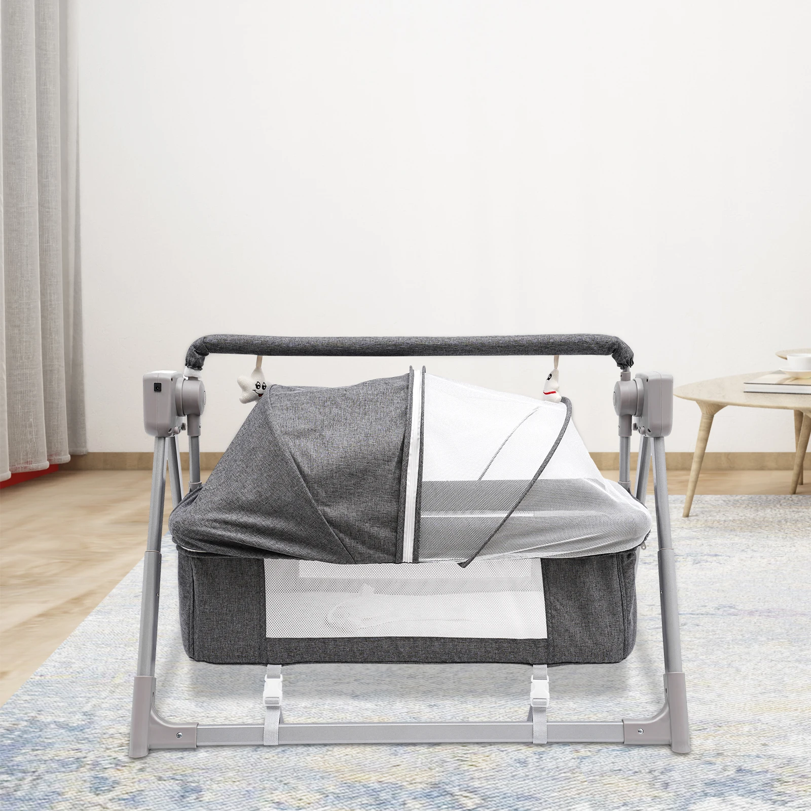 Portable Baby Bassinet with Bluetooth Connectivity, Adjustable Speeds, Safe Mattress, Foldable Frame for Easy Storage