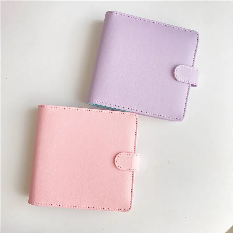 A7 Square PU Macaron Pink Purple Zip Bag DIY Binder Notebook Cover Diary Agenda Planner Paper Cover School Stationery