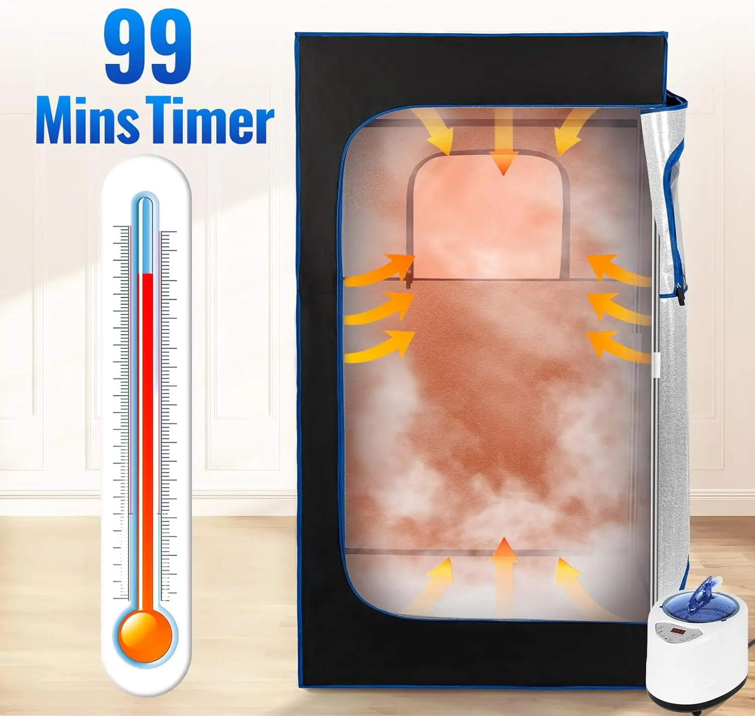 Portable Steam Sauna, Portable Sauna for Home, Sauna Tent Sauna Box with 2.6L Steamer, Remote Control, Folding Chair, 9 Levels