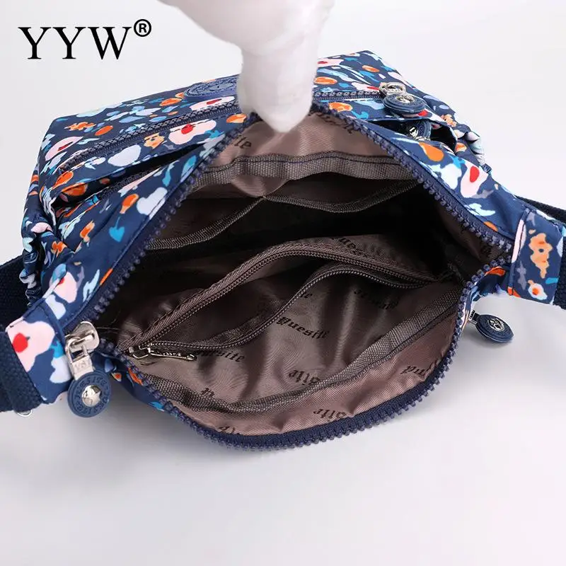 Fashion Floral Printing Cloth Crossbody Ladies Casual Shoulder Bag Multi Pocket Nylon Waterproof Handbag Women Shopping Tote Bag