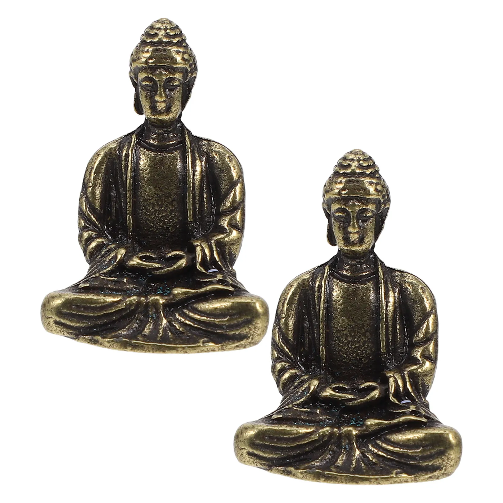 

2 Pcs Copper-plated Buddha Statue Crafts Decor for Home Gift Sculpture Zinc Alloy Statues