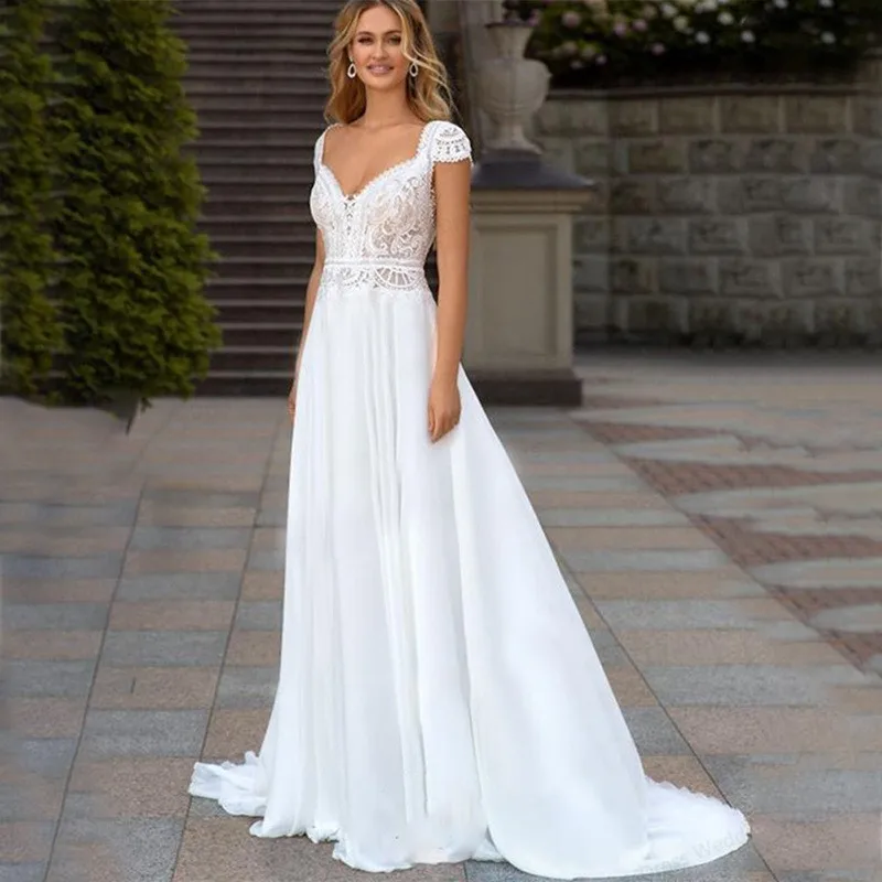 Bohemian V Neck Beach Dresses for Wedding Bridesmaid Banquet Party Cocktail Communion Ball-Gown Dresses