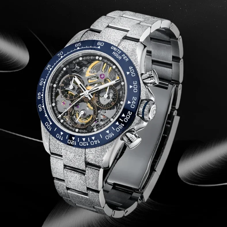 

CRONUSART Men Chronograph Watch 42mm Automatic Mechanical Wristwatch 5ATM Luminous Sapphire Mirror Ceramic Bezel Skeleton Dial
