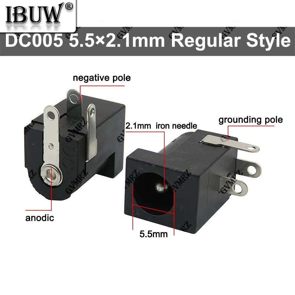 10PCS/ lot 5.5x2.1 DC-005 Right Angle Black DC Power Jack Socket DC Connectors Supply Barrel-Type PCB Mount Terminal DC-005