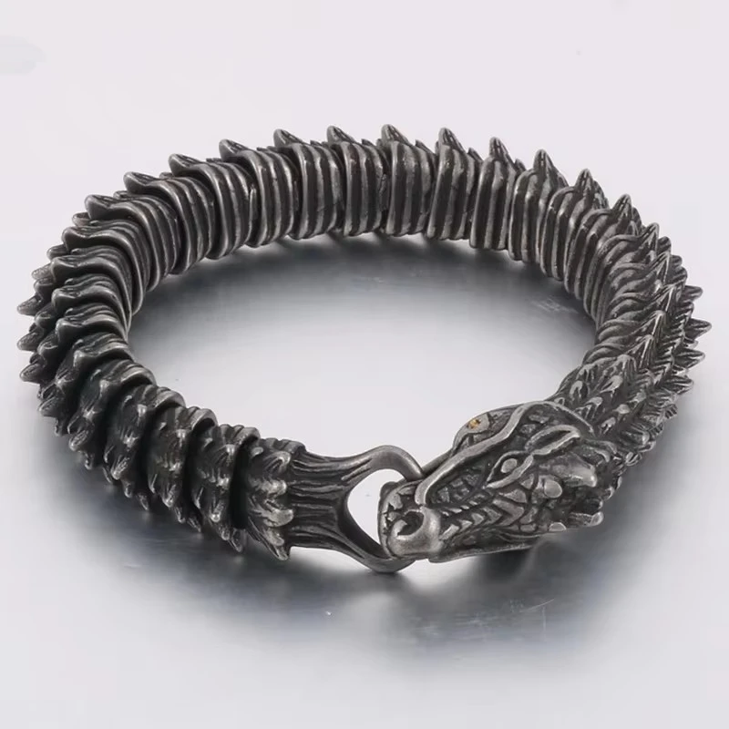 

Punk Vintage Color Dragon Bracelet Scale Pattern Men's Stainless Steel Bracelet Keel Hand Decoration Jewelry