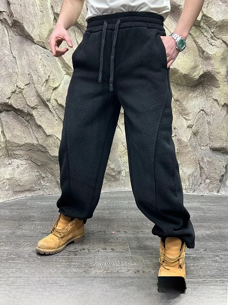 

Мужской утепленный вязаный свитер оверсайз с начесом, не мнущийся, эластичный, осенне-зимний, в уличном стиле, повседневный