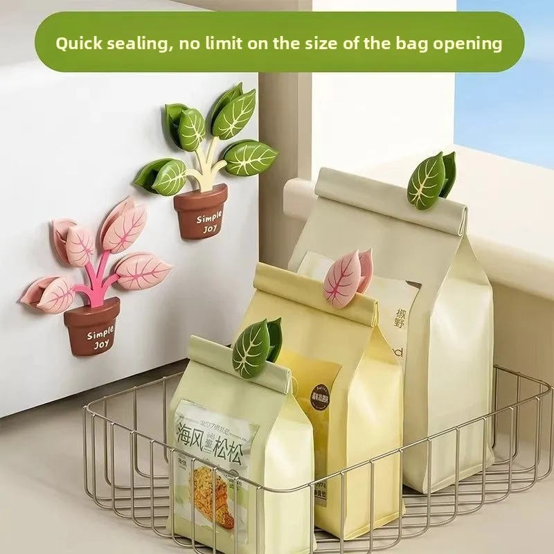 Green Leaf Magnetic Sealing Clips, Moisture-Proof Fresh Preserving Food Bag Clips, Fridge Magnet Kitchen Gadgets