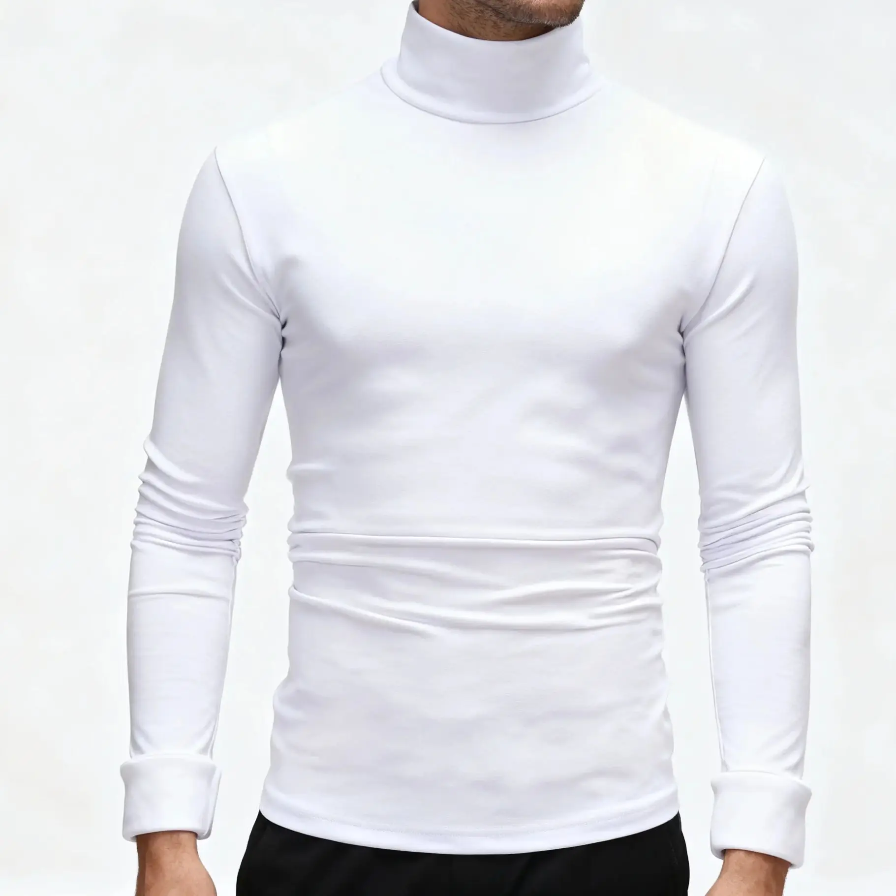 Warm turtleneck tops for men, autumn and winter clothes, warm shirts, autumn men's thin slim-fit long-sleeved T-shirt tops