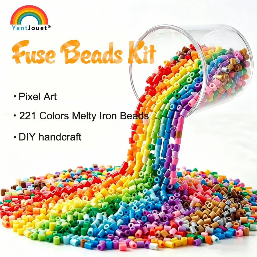Yantjouet Fuse Beads Kit 1000PCs 221 Colors Melty Iron Beads DIY Pixel Art Handmade Craft Toys Craft Supplies Puzzle Gift