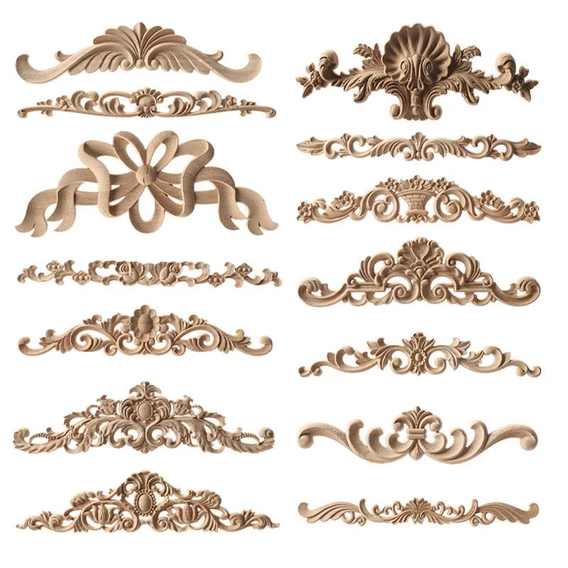 1pc Upright Unpainted Woodcarving Decal Corner Strip Applique Frame Home Furniture Wall Cabinet Door Decor Miniature