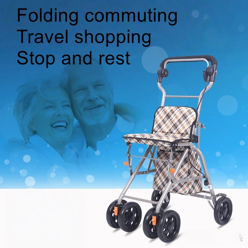 Elderly shopping cart, elderly handcart, foldable cart for shopping, grocery shopping, walking assistance, four wheeled cart