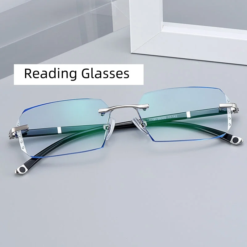 

Luxury Men's Frameless Ultra Light Reading Glasses Diamond Far Sight Eye Protection Eyeglasses High Definition Optical Glasses