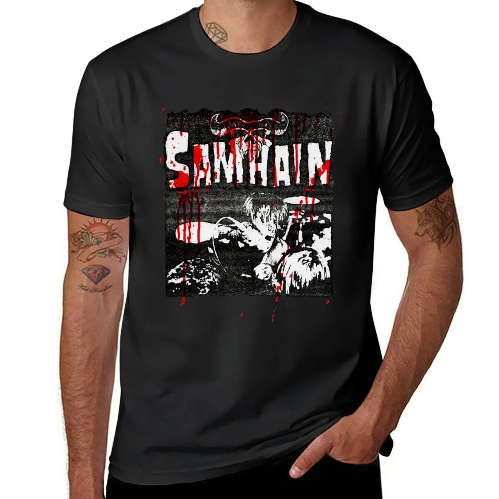 SAMHAIN - bloodstained vintage live photo and logo T-Shirt shirts graphic tees oversized mens white t shirts