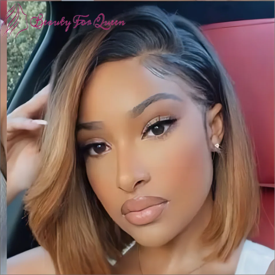 

Парик из бразильских натуральных волос, прямой, короткий, боб, омбре 1B коричневый, плотность 180, с прозрачной кружевной фронтальной частью 13x4, предварительно выщипанный