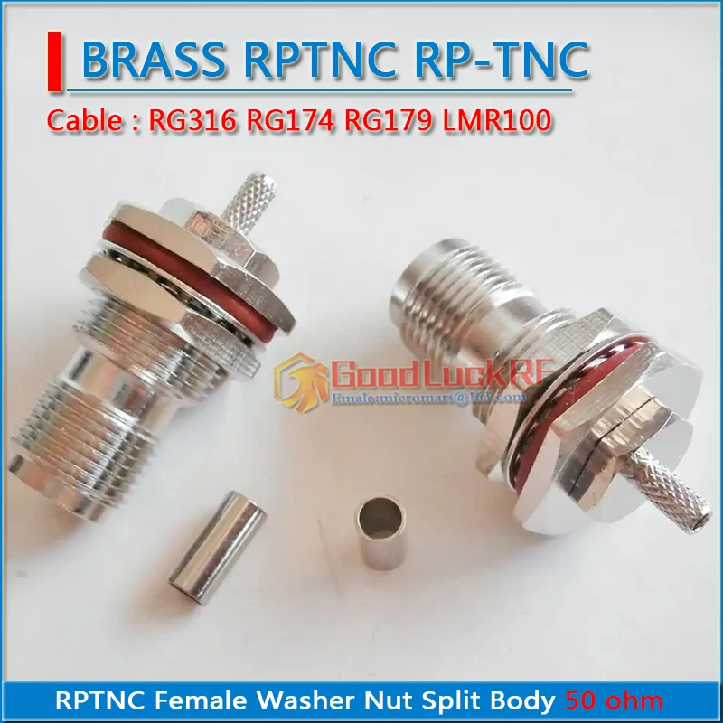 RPTNC RP TNC Female With O-ring Bulkhead Panel Nut Crimp for RG316 RG174 RG179 LMR100 Cable Plug Body split RF Connector Adapter