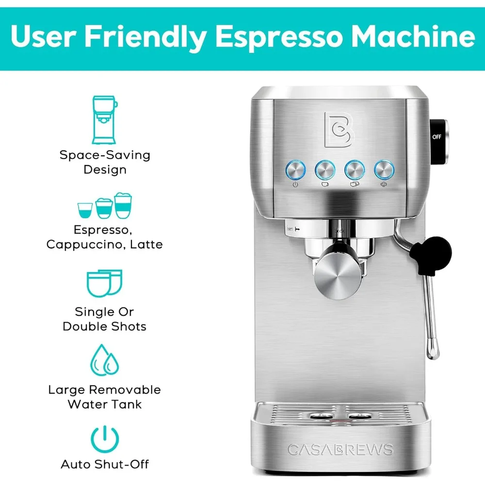 Espresso Machine 20 Bar, Professional Espresso Maker Cappuccino Machine with Steam Milk Frother, Stainless Steel Espresso