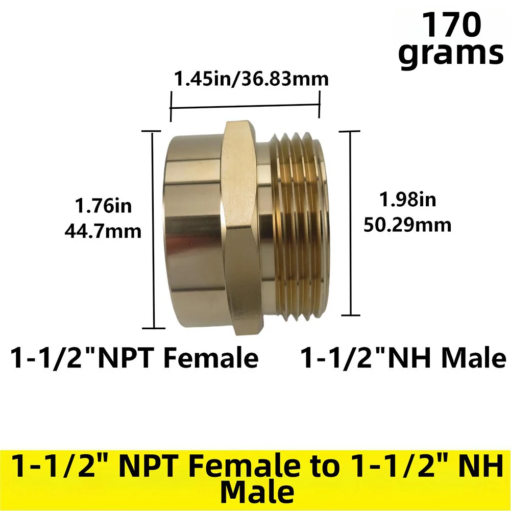 Brass Hexagonal Hose Adapter 1-1/2 Inch NPT Female to 1-1/2 Inch NH Male for Firefighting Equipment and Fire Department Use