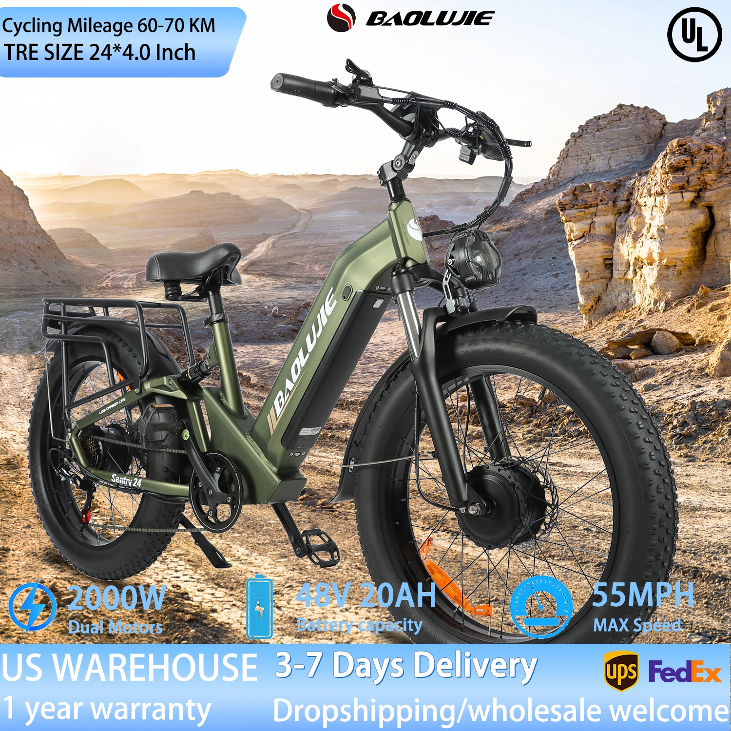 

2000W Daul Motors E-Bike Electric Bike for Adults 48V 20AH Long Range Ebike 35MPH Electric Bicycle 24"*4 Fat Tire for Commuting