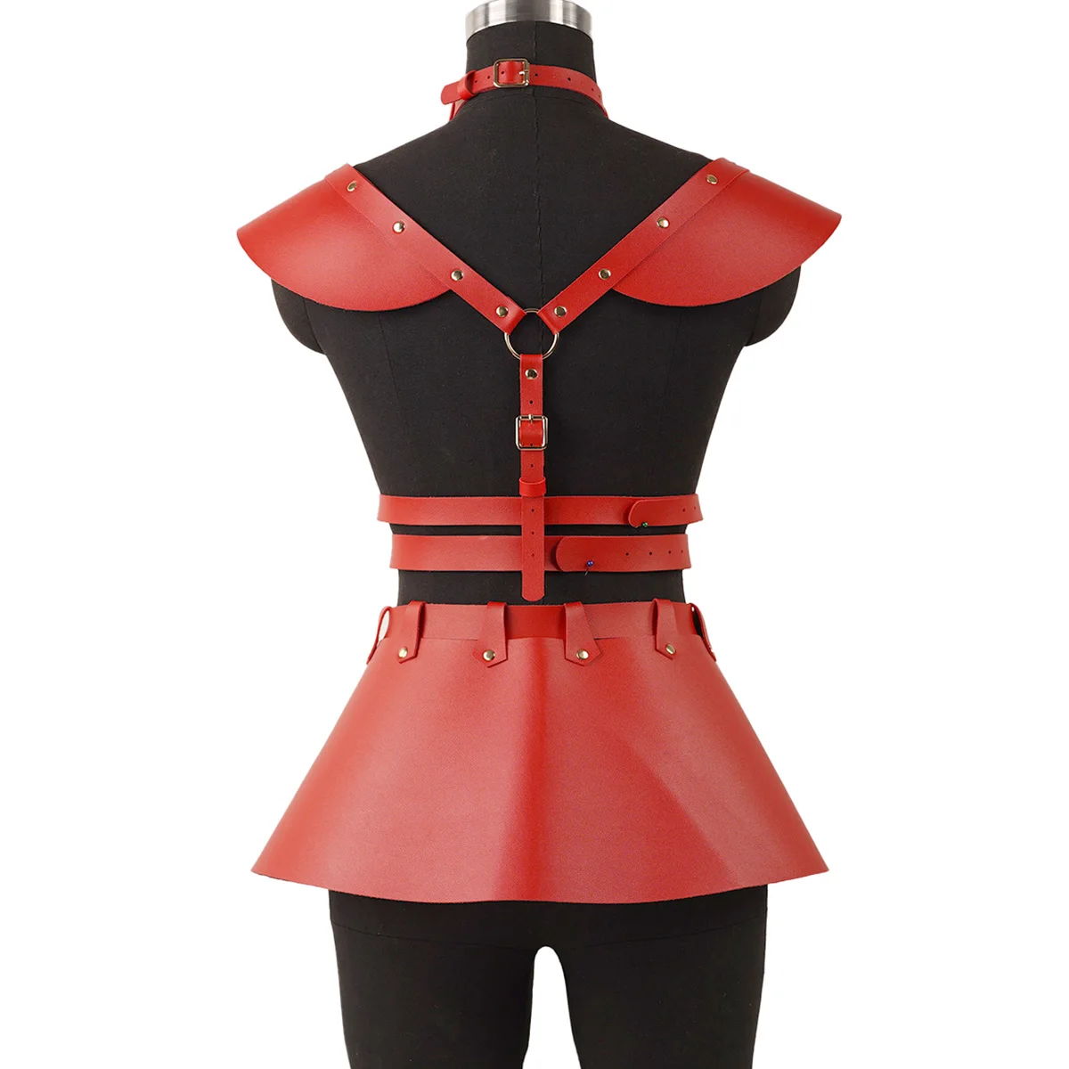 المرأة مثير بو الجلود مع الصدرية الفضاء زي الفضاء الظهر حبال القوطية صخب حبال الثلاثية الأبعاد القوطي الجلود البدلة #3