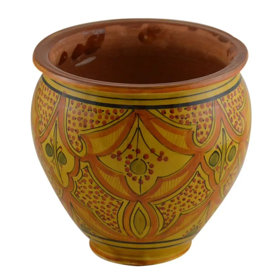 

Handmade Ceramic Flower Pot Moroccan Indoor Outdoor Mediterranean Spanish Style Garden Drain Hole Planter Yellow