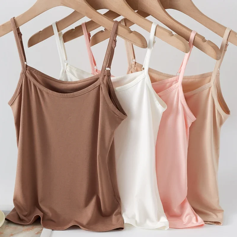 Women Sexy Sling Camisoles Crop Tops Solid Color Sleeveless T-shirt Base Tee Tops Skinny Vest Female Slimming Tanks Underwear