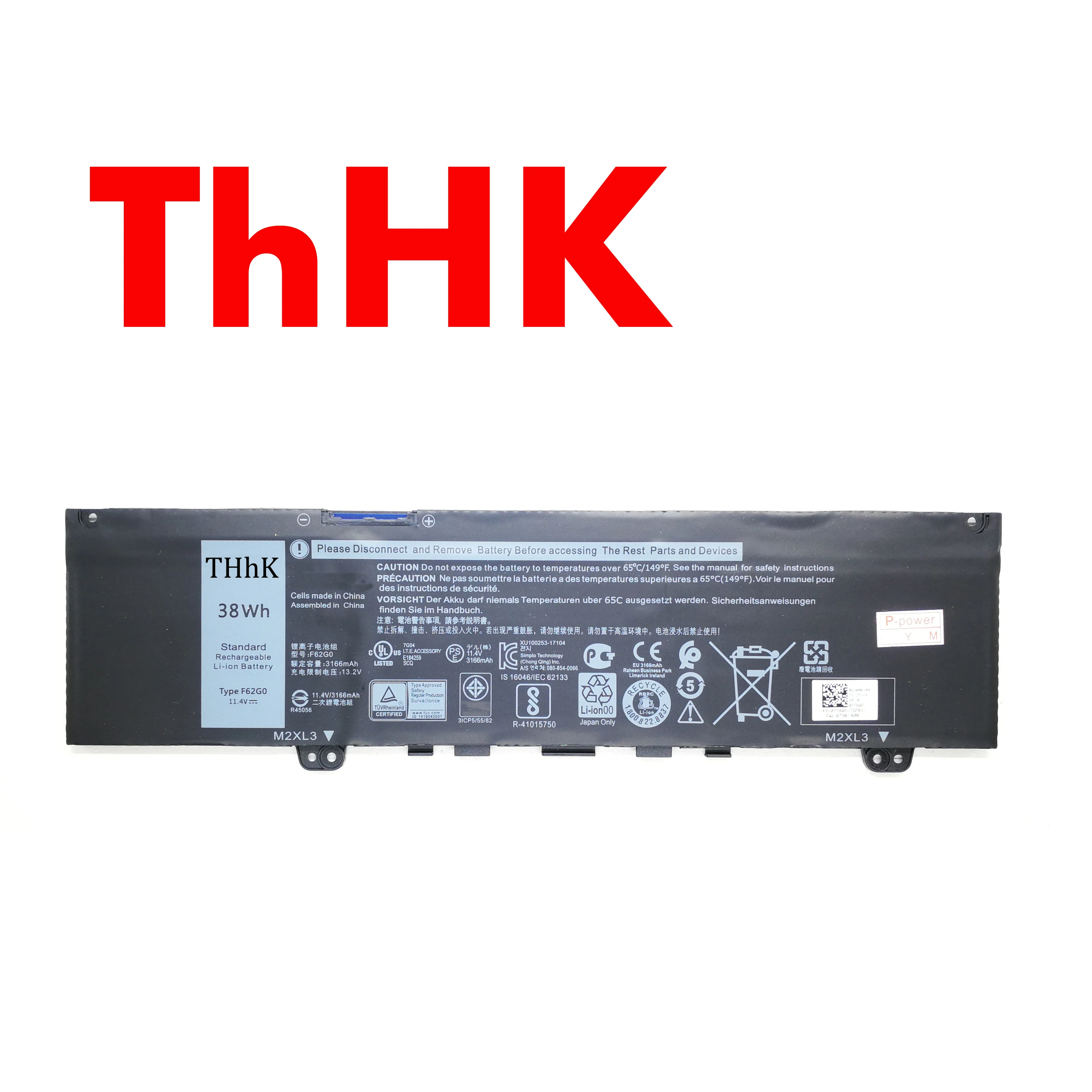 THHK 38Wh F62G0 F62GO Laptop Battery For Dell Inspiron 13 7370 7373 7380 7386 Vostro 13-5370 P83G P87G P91G