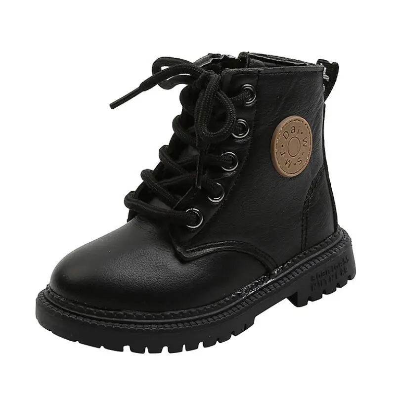 Botas de tendencia para niños, zapatos de cuero para niños, botas de moda para niños pequeños, botas cálidas para niños, zapatos de nieve para