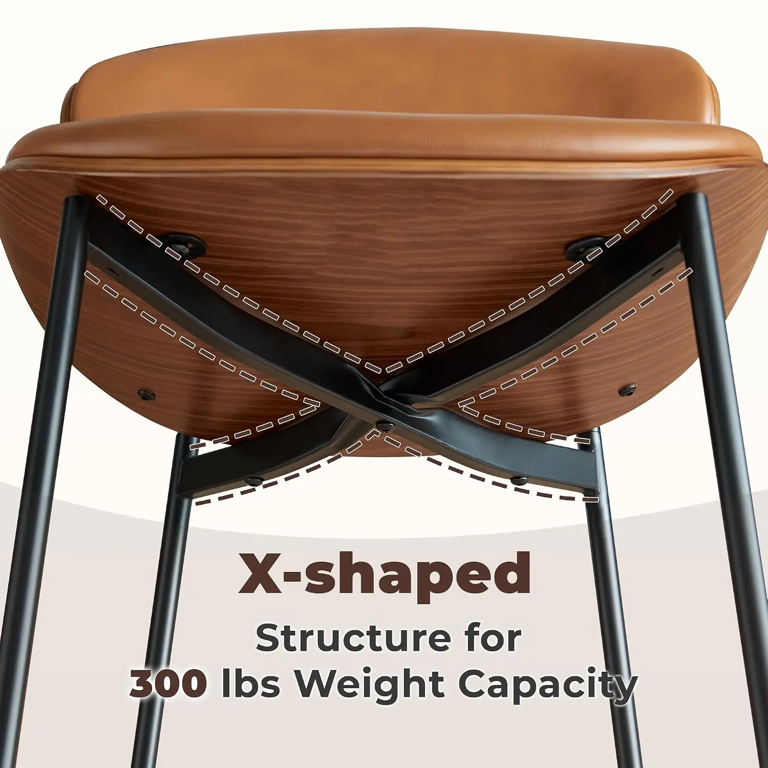 Mid-Century Modern Dining Chairs Set of 6, PU Leather Upholstered Dining Room Chairs with Walnut Grain Back,, Customized view 6