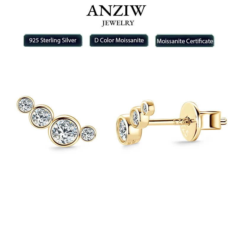 

2024 Fashion D Color Bezel Moissanite Stud Earrings Climber 100% 925 Silver for Women 4 Stone Piercing Ear Jewelry Certified 925