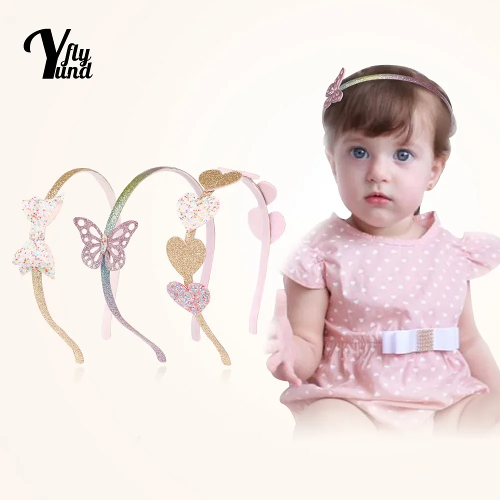 1PCS Girls Toddler Headband Sparkly Cute Kids Glitter Hair Bands for Ages 1-12 Non Slip Bow Heart Butterfly Headwear Gifts