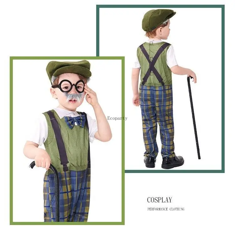 Costume de grand-père petit vieil homme pour garçons, cosplay pour enfants, fête pour enfants, 100 jours d'école, 303 Kostum, déguisements