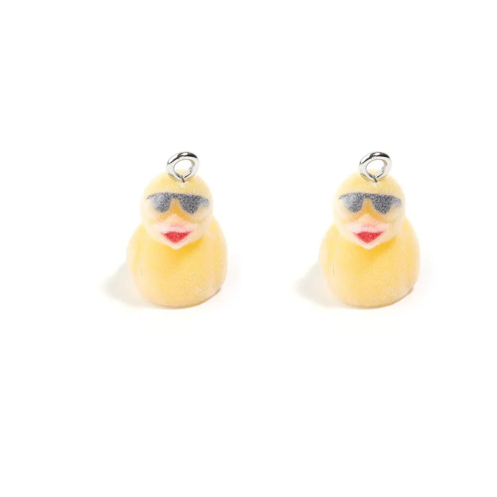 30Pcs 3D Cute Flocked Cartoon Duck Charms Plush Animal Doll Pendant For Phone Bag Keychain Necklace Earrings Diy Jewelry Make