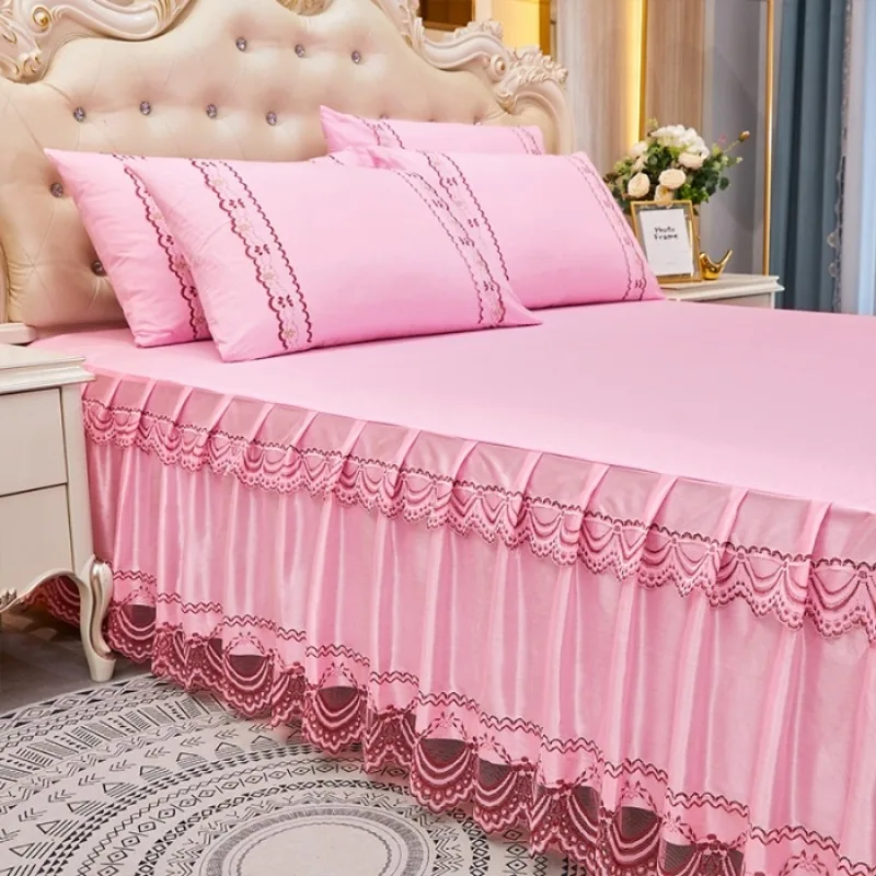 1 piece of lace bed skirt polyester material bed sheet machine washable mattress protection cover brushed and embossed bed sheet