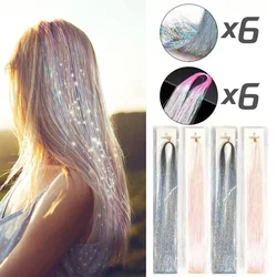 Tinsel-Extensión de cabello brillante para mujeres y niñas, accesorios para el cabello, 12 piezas, para Navidad, Año Nuevo y Halloween