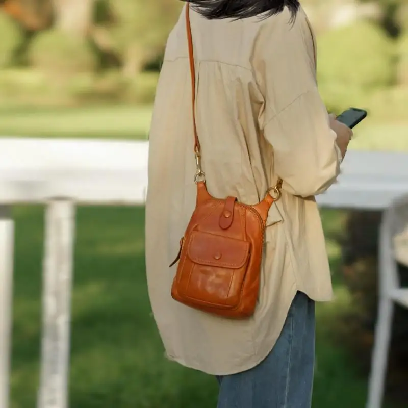 Outdoor Casual Luxury Genuine Leather Women's Phone Shoulder Bag Weekend Party Handmade Cow Leather Ladies Crossbody Bags
