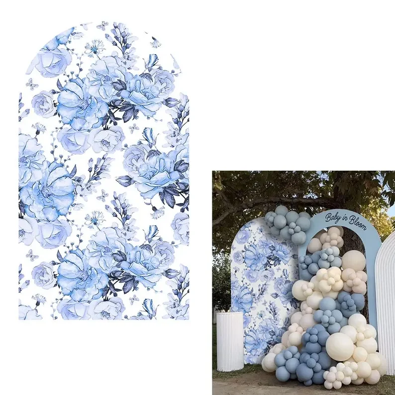 Mehofond-青い花のアーチの背景カバー,結婚式の花,ブライダルシャワー,パーティーの装飾,マタニティ,ベビーシャワー