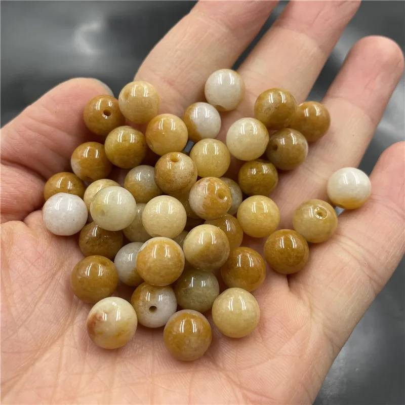 Cheap Jade DIYOrnament Accessories10mm Yellow Dragon Jade Loose round Beads Gobi Jade Jinsi Jade Beads