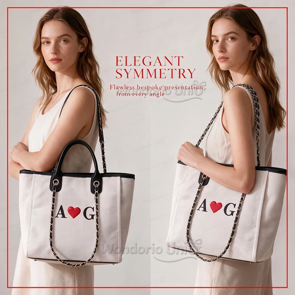 Custom Canvas Tote Bag Print Letter Initial Large Capacity Handbag Travel Beach Vacation Bag Women Casual Weekend Shoulder Bag