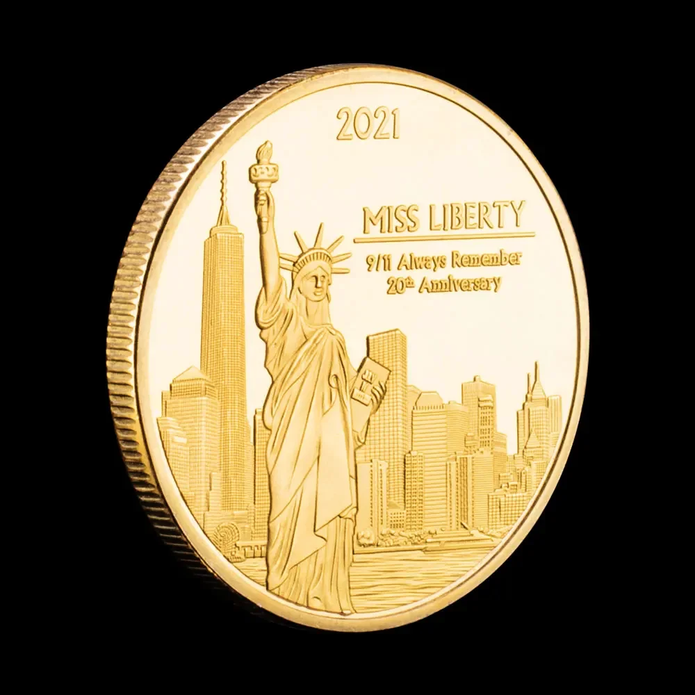 2021 US Statue of Liberty Golden Plated Souvenirs Coin 9.11 Never Forget Commemorative Coins Collection Gift