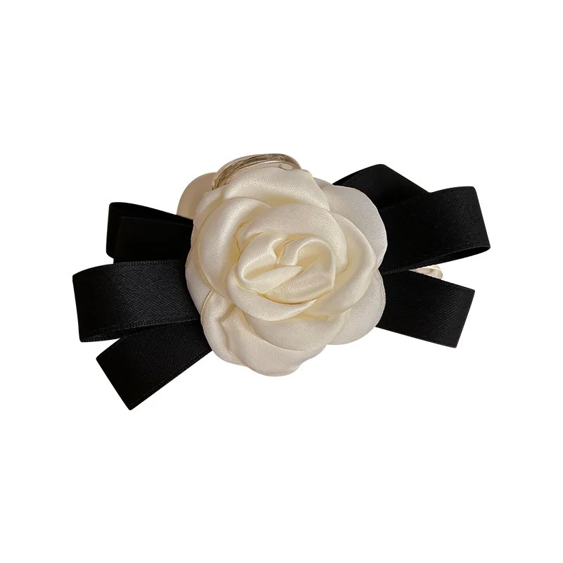 New Elegant Satin White Camellia Flower Women Fashion Hair Accessories Claws Headdress Hair Crabs Wholesale 2023 New Design Clip